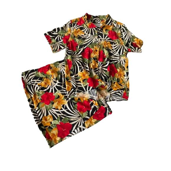 Vintage 1980s JH Collectibles 2 Piece Set Blouse and Skirt Hawaiian Floral 12/14 - Picture 1 of 12